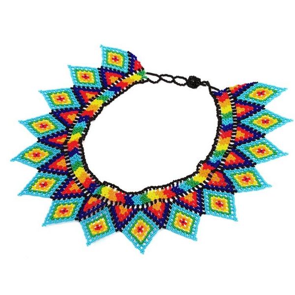 Alternate image for Handmade Multicolored Glass Beaded Statement Necklace Rainbow Diamonds