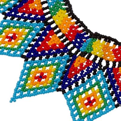 Alternate image for Handmade Multicolored Glass Beaded Statement Necklace Rainbow Diamonds