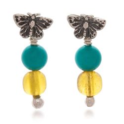 Image for Reconstituted Turquoise and Amber Butterfly Drop Earrings Colorful Monarch