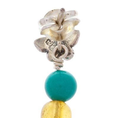 Alternate image for Reconstituted Turquoise and Amber Butterfly Drop Earrings Colorful Monarch