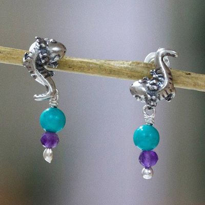 Primary image for Reconstituted Turquoise and Amethyst Axolotl Drop Earrings Amazing Axolotl