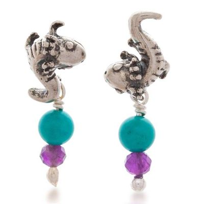 Alternate image for Reconstituted Turquoise and Amethyst Axolotl Drop Earrings Amazing Axolotl