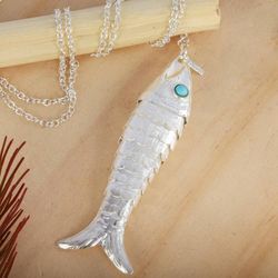 Image for Taxco Artisan Crafted Sterling Silver Fish Pendant Necklace Taxco Fish