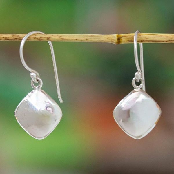 Alternate image for Modern Diamond-Shaped Silver Dangle Earrings from Mexico Avant-Garde Charmer