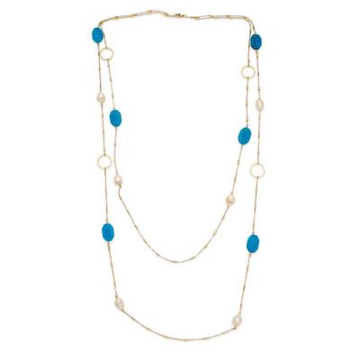 Alternate image for 24k Gold-Plated Blue Agate and Cream Pearl Station Necklace Pearly Blue