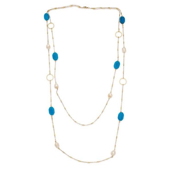 Alternate image for 24k Gold-Plated Blue Agate and Cream Pearl Station Necklace Pearly Blue