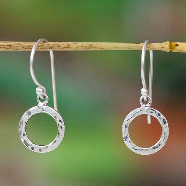 Alternate image for Minimalist High-Polished Silver Dangle Earrings from Mexico Crowns of Tomorrow
