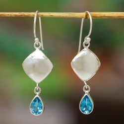 Image for High-Polished Silver and Drop-Shaped Topaz Dangle Earrings Avant-Garde Love