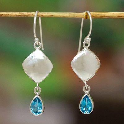 Primary image for High-Polished Silver and Drop-Shaped Topaz Dangle Earrings Avant-Garde Love