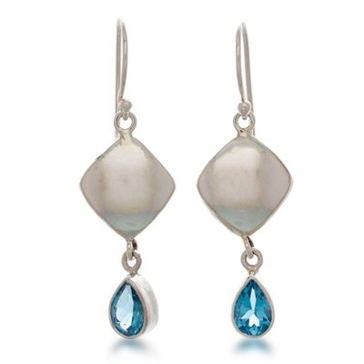 Alternate image for High-Polished Silver and Drop-Shaped Topaz Dangle Earrings Avant-Garde Love