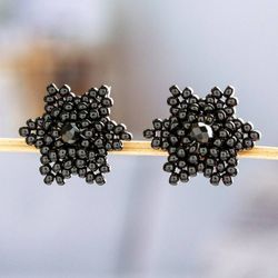 Image for Star-shaped Beaded Button Earrings Handcrafted in Mexico Black Star