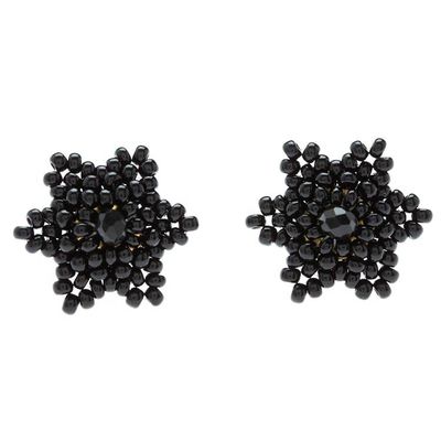 Alternate image for Star-shaped Beaded Button Earrings Handcrafted in Mexico Black Star