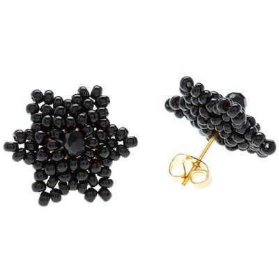 Alternate image for Star-shaped Beaded Button Earrings Handcrafted in Mexico Black Star