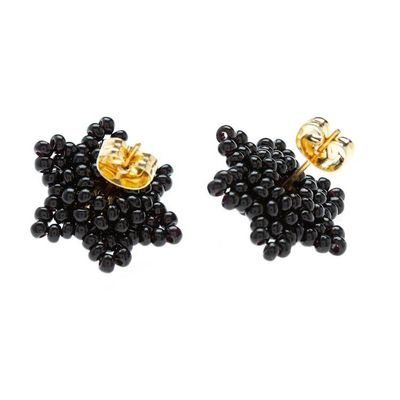 Alternate image for Star-shaped Beaded Button Earrings Handcrafted in Mexico Black Star