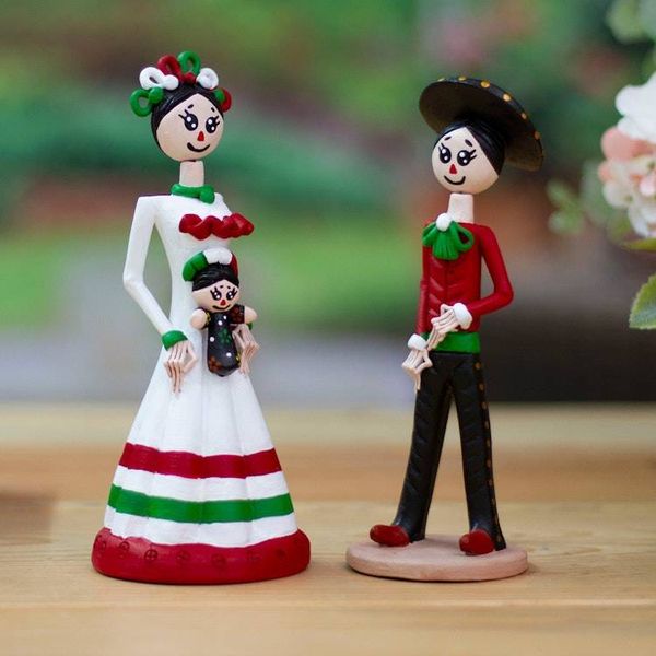 Alternate image for Mexican-Inspired 2-Piece Hand-Painted Couple Sculpture Set Sunrise in Love