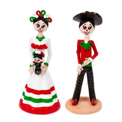 Alternate image for Mexican-Inspired 2-Piece Hand-Painted Couple Sculpture Set Sunrise in Love