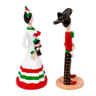 Alternate image for Mexican-Inspired 2-Piece Hand-Painted Couple Sculpture Set Sunrise in Love