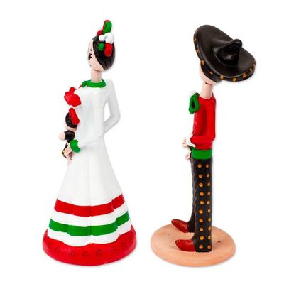 Alternate image for Mexican-Inspired 2-Piece Hand-Painted Couple Sculpture Set Sunrise in Love