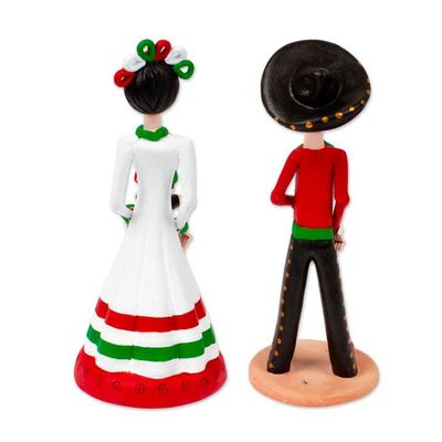 Alternate image for Mexican-Inspired 2-Piece Hand-Painted Couple Sculpture Set Sunrise in Love