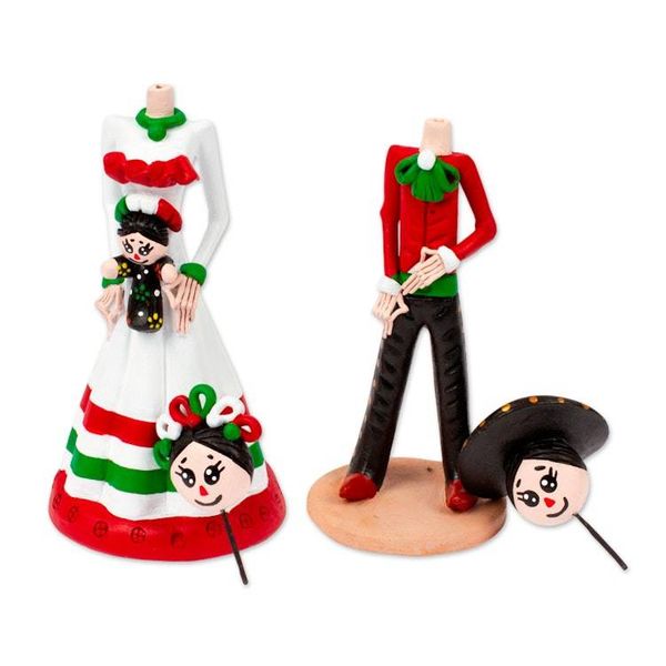 Alternate image for Mexican-Inspired 2-Piece Hand-Painted Couple Sculpture Set Sunrise in Love