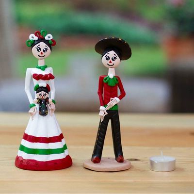 Alternate image for Mexican-Inspired 2-Piece Hand-Painted Couple Sculpture Set Sunrise in Love
