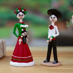 Image for Set of 2 Hand-Painted Couple Ceramic Sculptures from Mexico Evening in Love