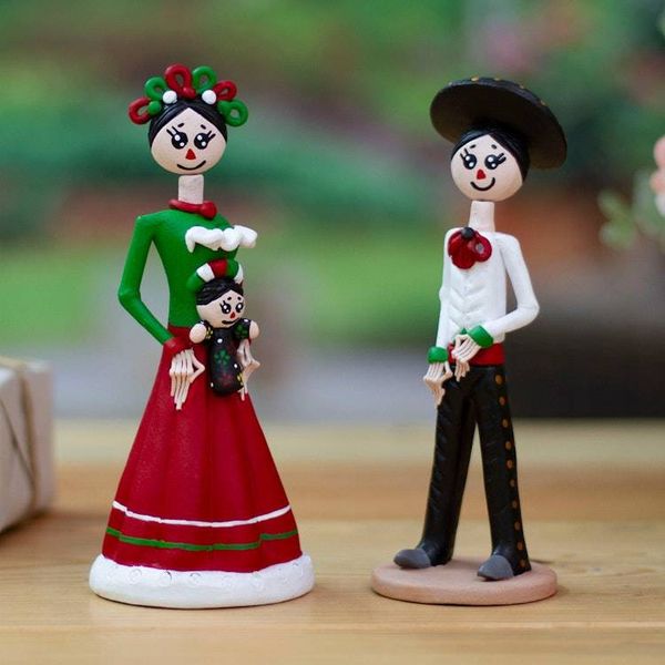 Alternate image for Set of 2 Hand-Painted Couple Ceramic Sculptures from Mexico Evening in Love