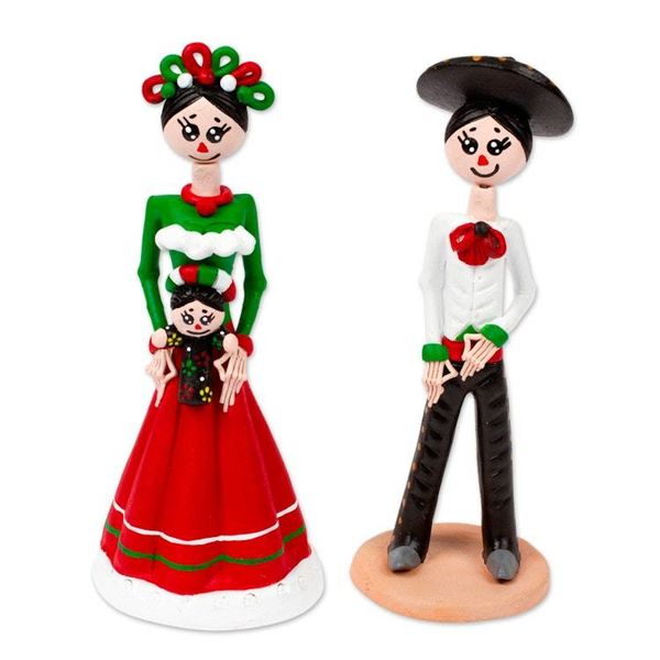 Alternate image for Set of 2 Hand-Painted Couple Ceramic Sculptures from Mexico Evening in Love