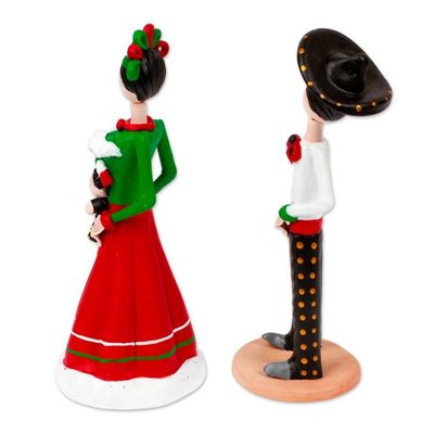 Alternate image for Set of 2 Hand-Painted Couple Ceramic Sculptures from Mexico Evening in Love