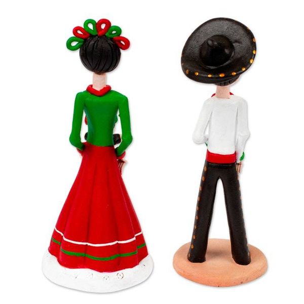 Alternate image for Set of 2 Hand-Painted Couple Ceramic Sculptures from Mexico Evening in Love
