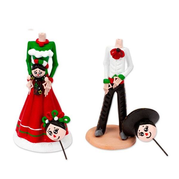 Alternate image for Set of 2 Hand-Painted Couple Ceramic Sculptures from Mexico Evening in Love