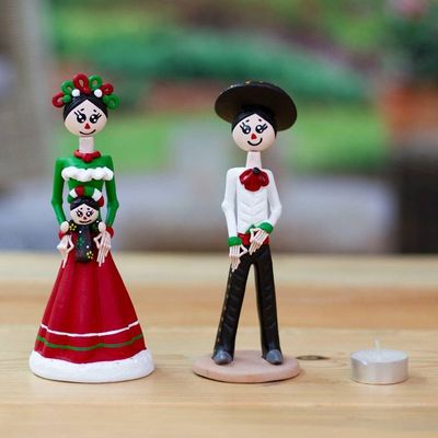 Alternate image for Set of 2 Hand-Painted Couple Ceramic Sculptures from Mexico Evening in Love