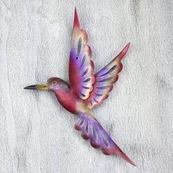Image for Steel Bird Wall Sculpture 15 Inches Rosy Hummingbird