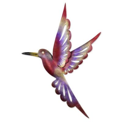 Alternate image for Steel Bird Wall Sculpture 15 Inches Rosy Hummingbird