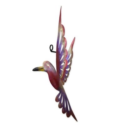 Alternate image for Steel Bird Wall Sculpture 15 Inches Rosy Hummingbird