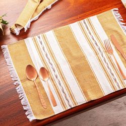 Image for Four Hand Woven Brown and Beige Cotton Zapotec Placemats Oaxaca Earth