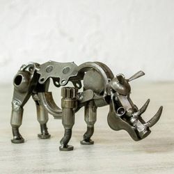 Image for Recycled Auto Part Small Baby Rhino Sculpture from Mexico Rustic Baby Rhino