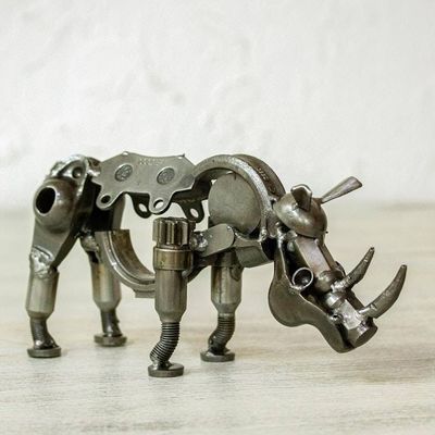 Alternate image for Recycled Auto Part Small Baby Rhino Sculpture from Mexico Rustic Baby Rhino