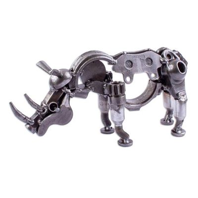 Alternate image for Recycled Auto Part Small Baby Rhino Sculpture from Mexico Rustic Baby Rhino