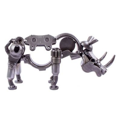 Alternate image for Recycled Auto Part Small Baby Rhino Sculpture from Mexico Rustic Baby Rhino