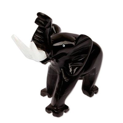 Alternate image for Black Elephant-Themed Hand-Carved Marble Accent Sculpture Black Trunk Charm