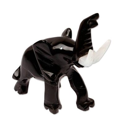 Alternate image for Black Elephant-Themed Hand-Carved Marble Accent Sculpture Black Trunk Charm