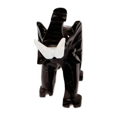 Alternate image for Black Elephant-Themed Hand-Carved Marble Accent Sculpture Black Trunk Charm