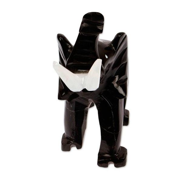 Alternate image for Black Elephant-Themed Hand-Carved Marble Accent Sculpture Black Trunk Charm