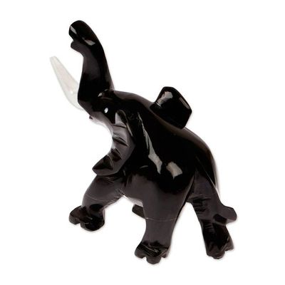 Alternate image for Black Elephant-Themed Hand-Carved Marble Accent Sculpture Black Trunk Charm