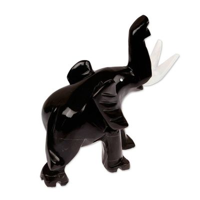 Alternate image for Black Elephant-Themed Hand-Carved Marble Accent Sculpture Black Trunk Charm