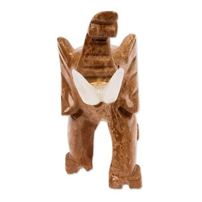 Alternate image for Artisan Carved Natural Marble Elephant Figurine in Brown Hue Brown Trunk Charm