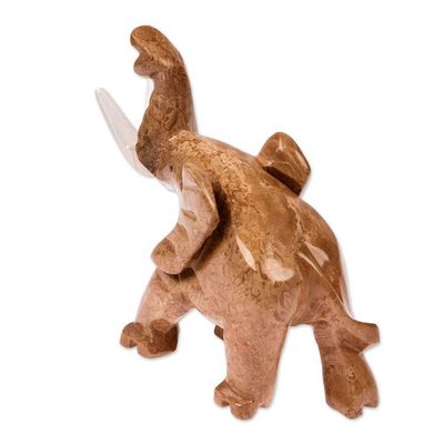 Alternate image for Artisan Carved Natural Marble Elephant Figurine in Brown Hue Brown Trunk Charm