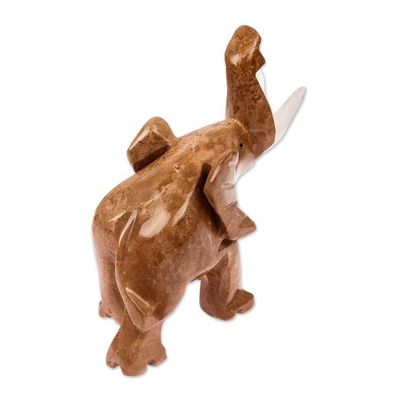 Alternate image for Artisan Carved Natural Marble Elephant Figurine in Brown Hue Brown Trunk Charm