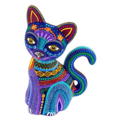 Alternate image for Handcrafted Ceramic Alebrije Figurine of Colorful Cat Oneiric Feline